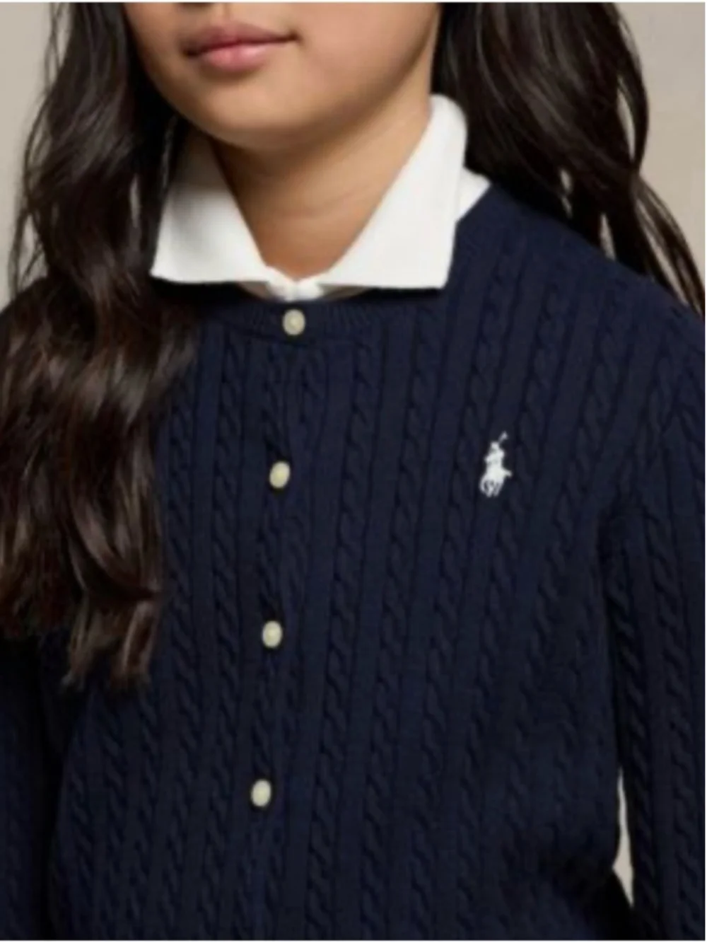 Polo Ralph Lauren Cable Knit Cardigan Navy Cotton Pony Logo Girls Small NWT